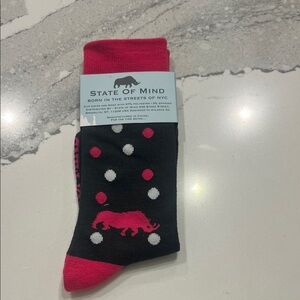 State of Mind Black and Pink Polka Dot Rhino Socks